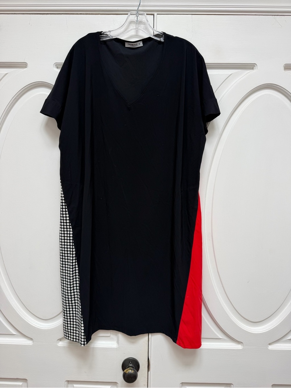 Tekbika M midi dress with Red & Patterned Side Panels